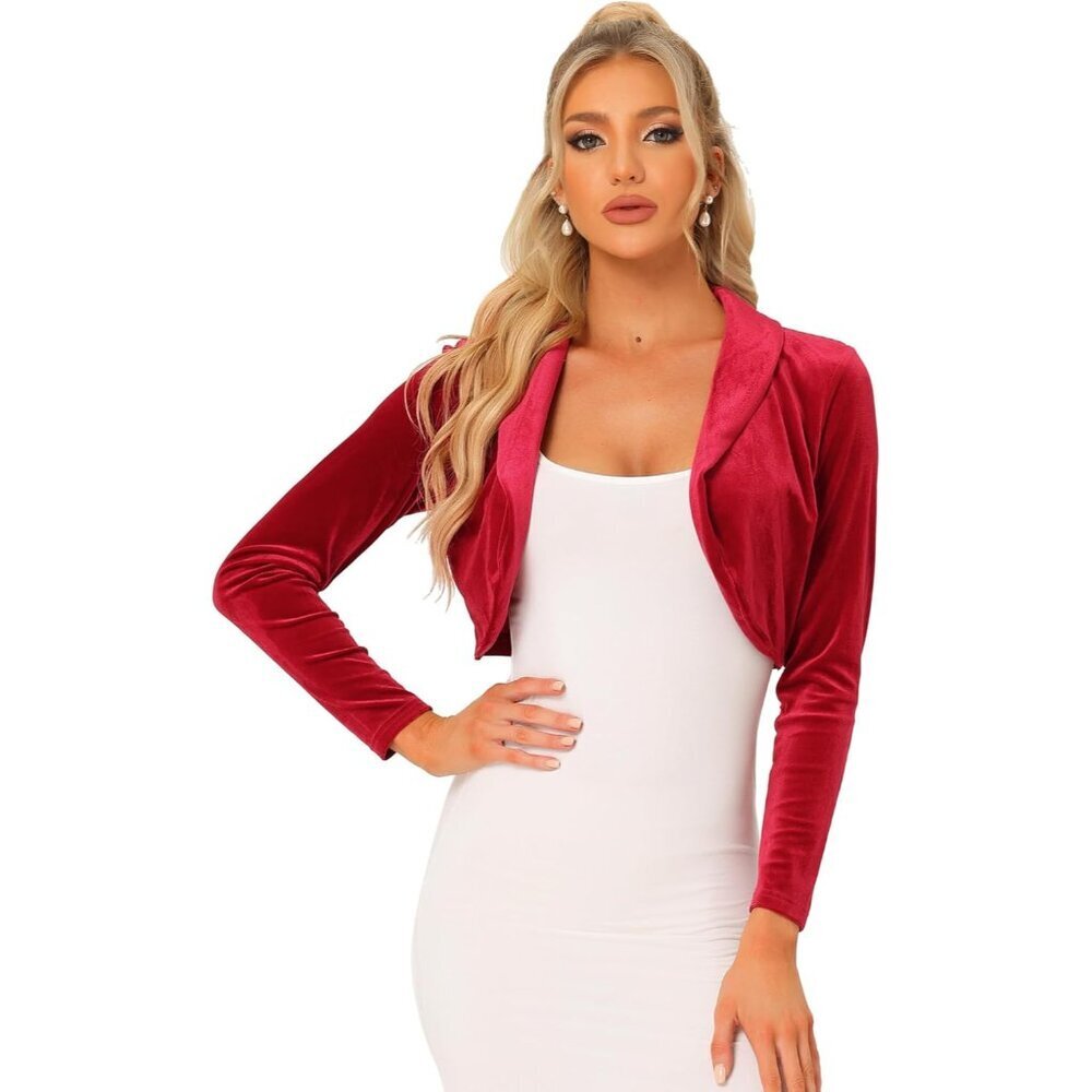 Women Long Sleeve Velvet Shrug Top XS Cropped Bolero Cardigan for Casual